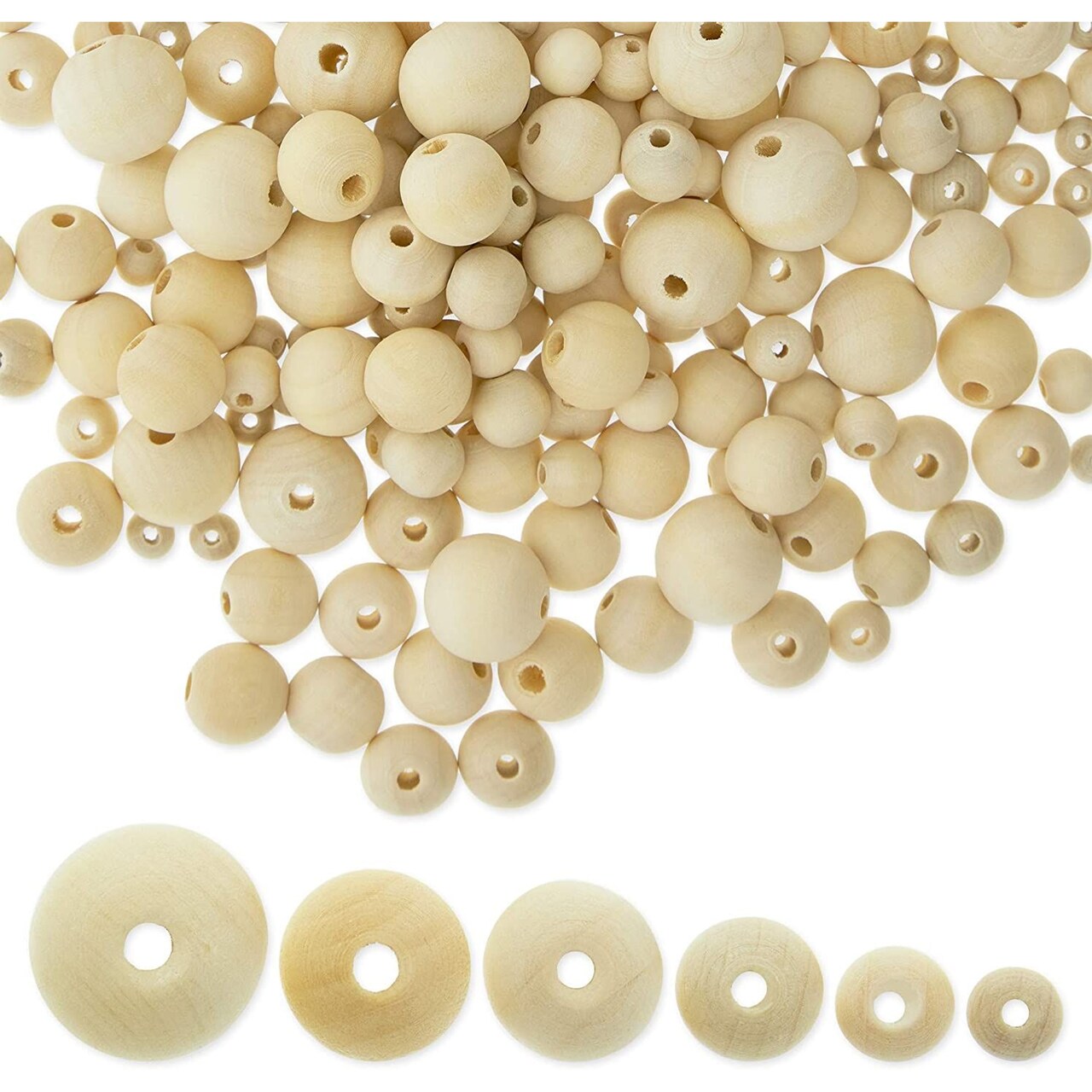 Round Wooden Beads for Crafts and Jewelry Making (6 Sizes, 700 Pieces)